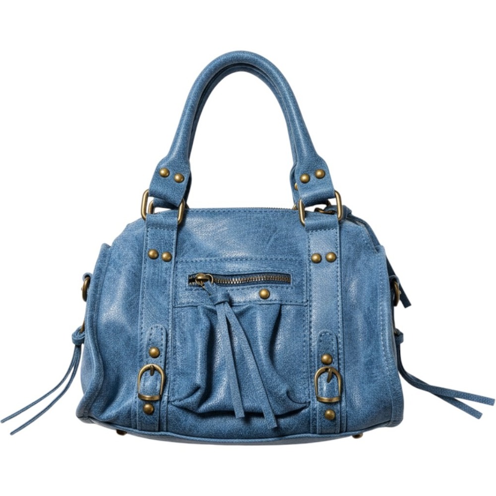 Gave Lux Le City Mini Blue Leather Satchel Handbag Made in Italy Crossbody